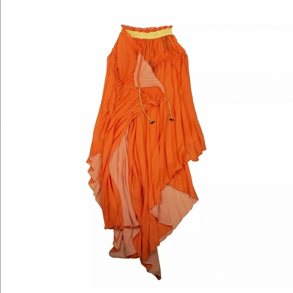 UNRAVEL PROJECT Orange Pleated Drawstring Dress - Picture 3 of 13
